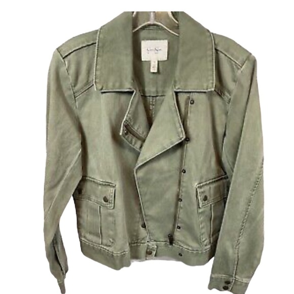 Jessica Simpson Fatigue Green Crop Denim Jacket Snaps & Zip Closure New Sz Small - Picture 4 of 16